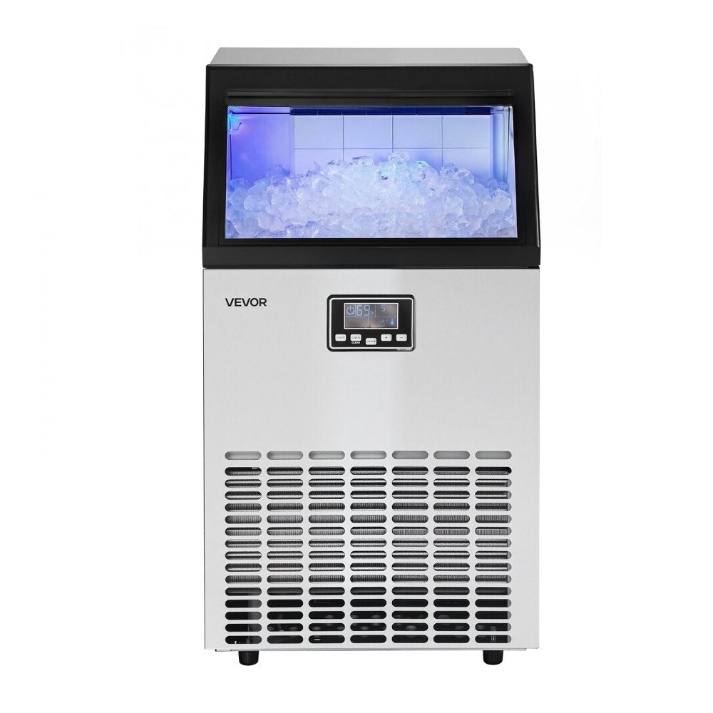 Vevor Ice Maker Commercial Freestanding 100 lbs/24h 26 lbs Storage Stainless Steel New
