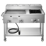 Vevor Griddle Outdoor Propane 3-Burner Stainless Steel Cart with Food Pans and Wheels New