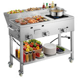 Vevor Griddle Outdoor Propane 3-Burner Stainless Steel Cart with Food Pans and Wheels New