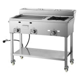 Vevor Griddle Outdoor Propane 3-Burner Stainless Steel Cart with Food Pans and Wheels New