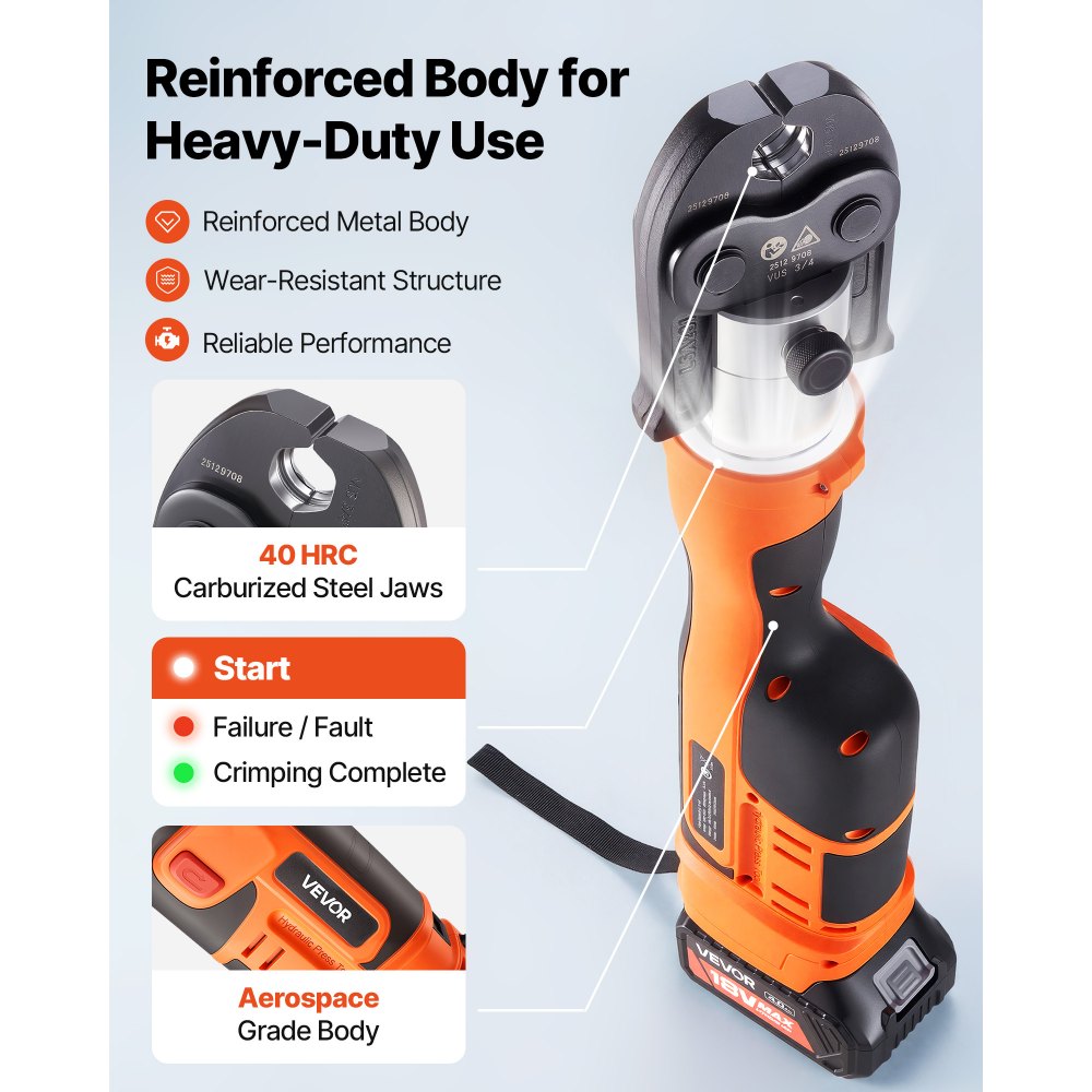 Vevor Press Tool 18V Electric Pipe Crimping Tool with 6 VUS Jaws New