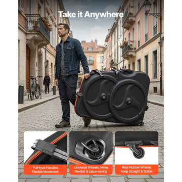 Vevor Bike Travel Case EVA Hard Shell Bicycle Bag w/ TSA Lock & Wheels New