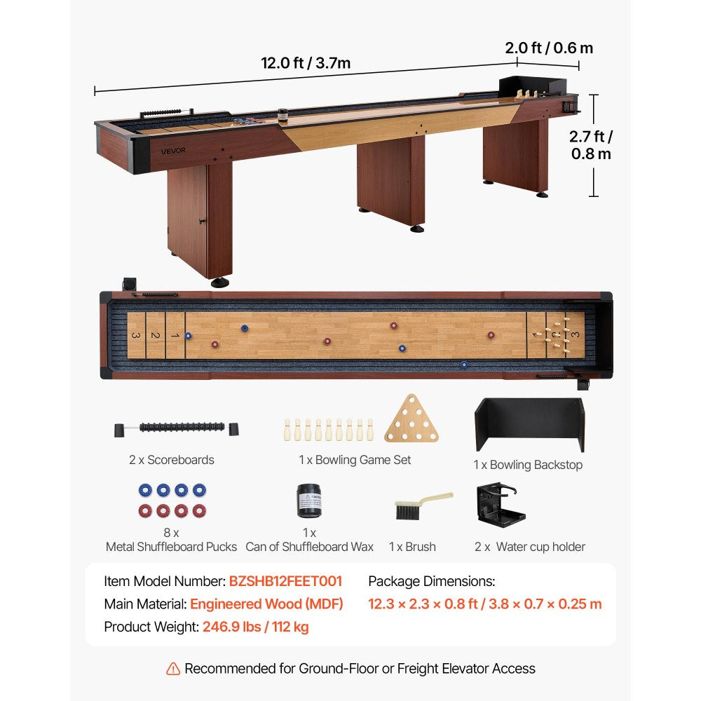 Vevor Shuffleboard Table 12' 2-in-1 Bowling Combo Set New