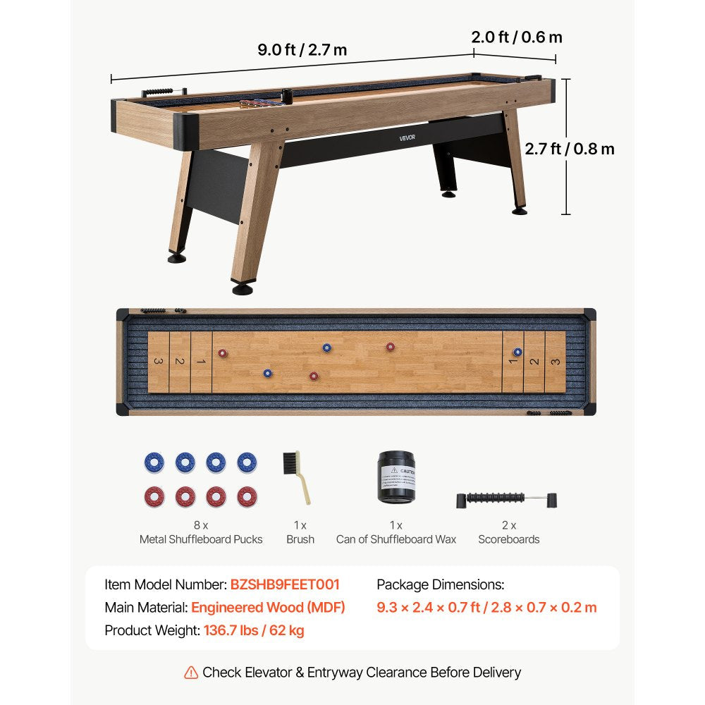 Vevor Shuffleboard Table 9' Scratch-Resistant Game Room Set New