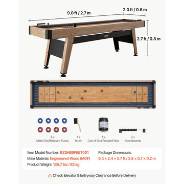 Vevor Shuffleboard Table 9' Scratch-Resistant Game Room Set New