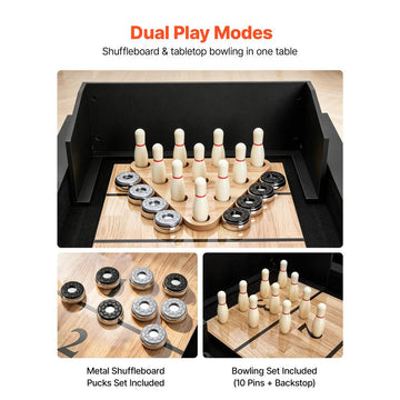 Vevor Shuffleboard Table 9' LED 2-in-1 Bowling Combo Set New