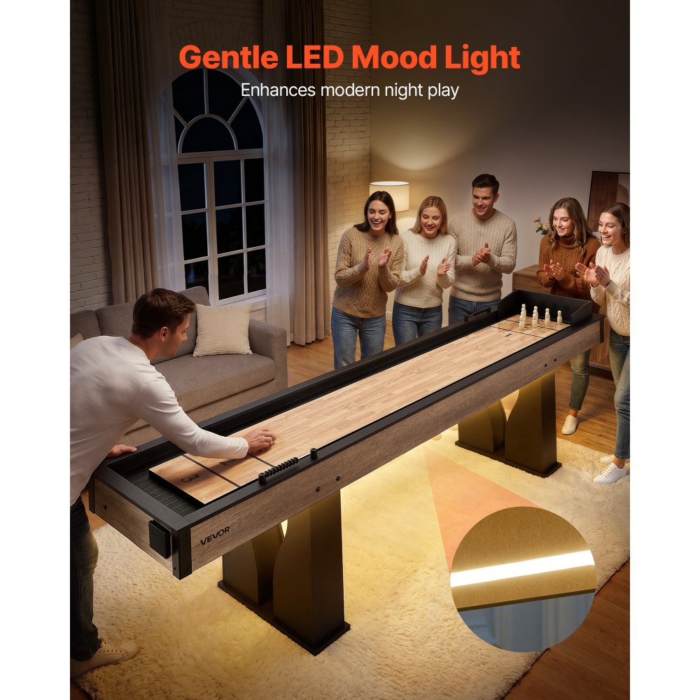 Vevor Shuffleboard Table 9' LED 2-in-1 Bowling Combo Set New