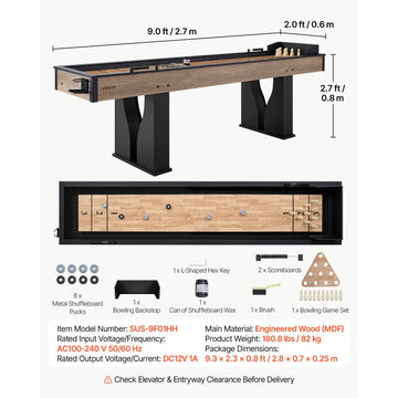 Vevor Shuffleboard Table 9' LED 2-in-1 Bowling Combo Set New