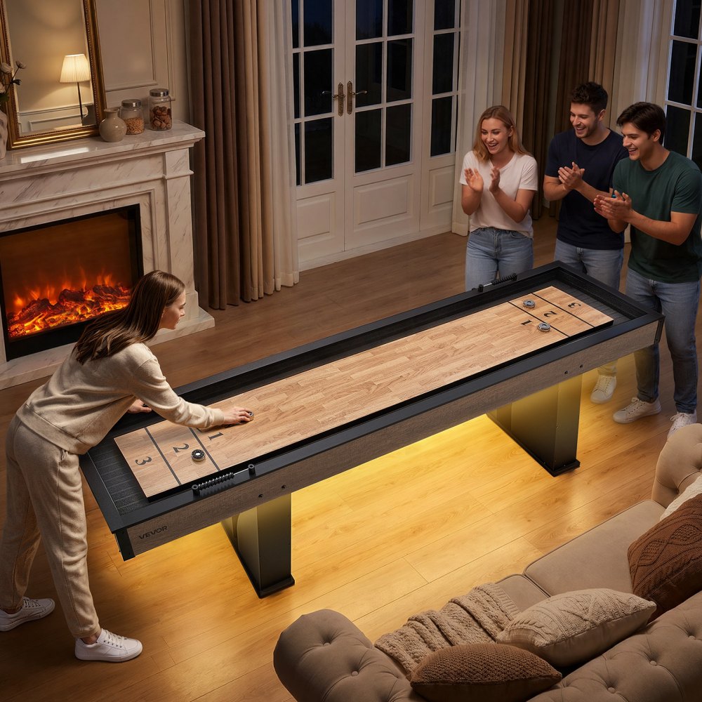 Vevor Shuffleboard Table 9' LED 2-in-1 Bowling Combo Set New