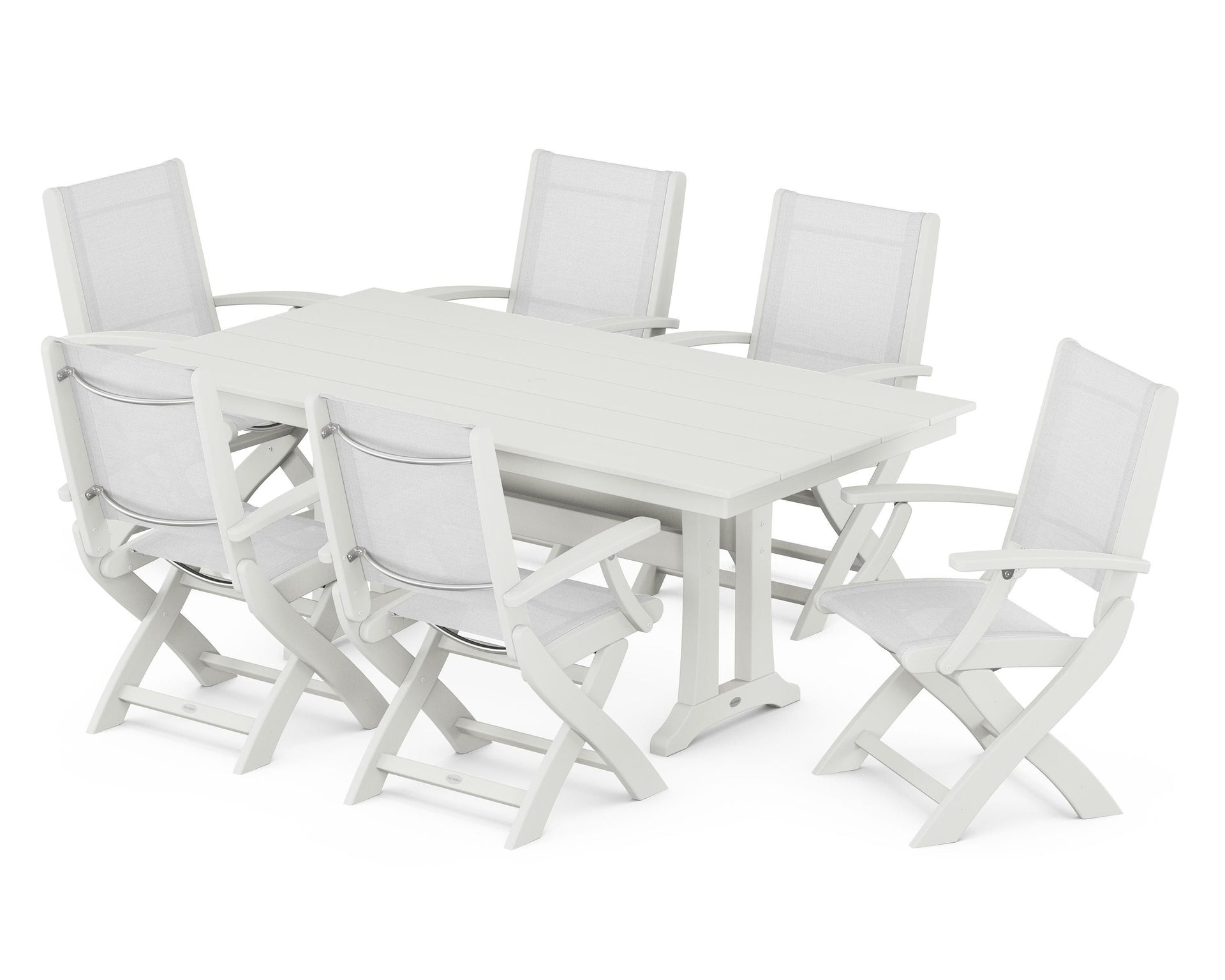 Coastal Folding Arm Chair 7-Piece Farmhouse Dining Set with Trestle Legs