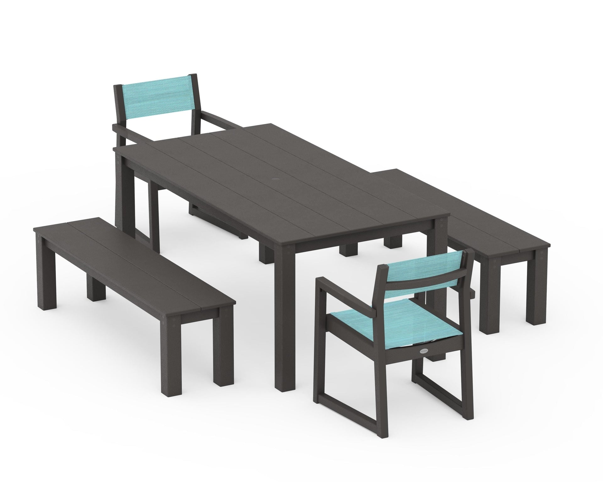 EDGE Sling Arm Chair 5-Piece Parsons Dining Set with Benches