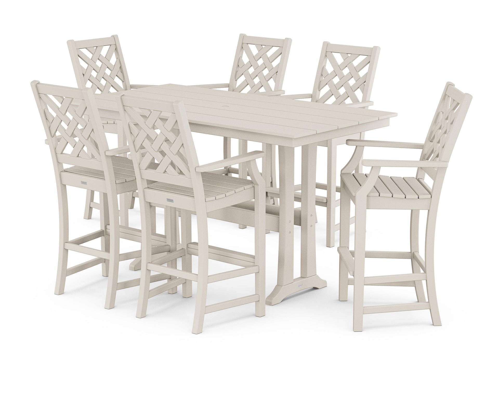 Wovendale Arm Chair 7-Piece Farmhouse Bar Set with Trestle Legs
