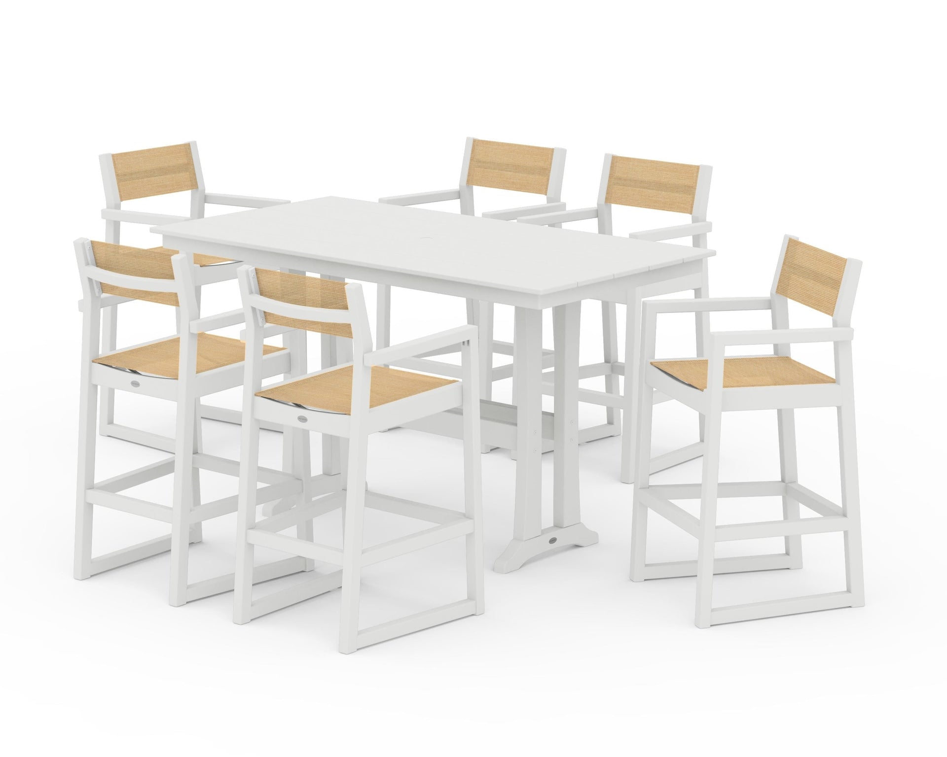 EDGE Sling Arm Chair 7-Piece Farmhouse Bar Set with Trestle Legs