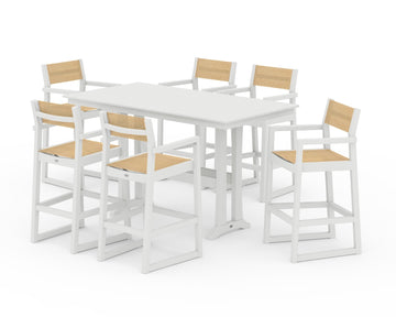 EDGE Sling Arm Chair 7-Piece Farmhouse Bar Set with Trestle Legs