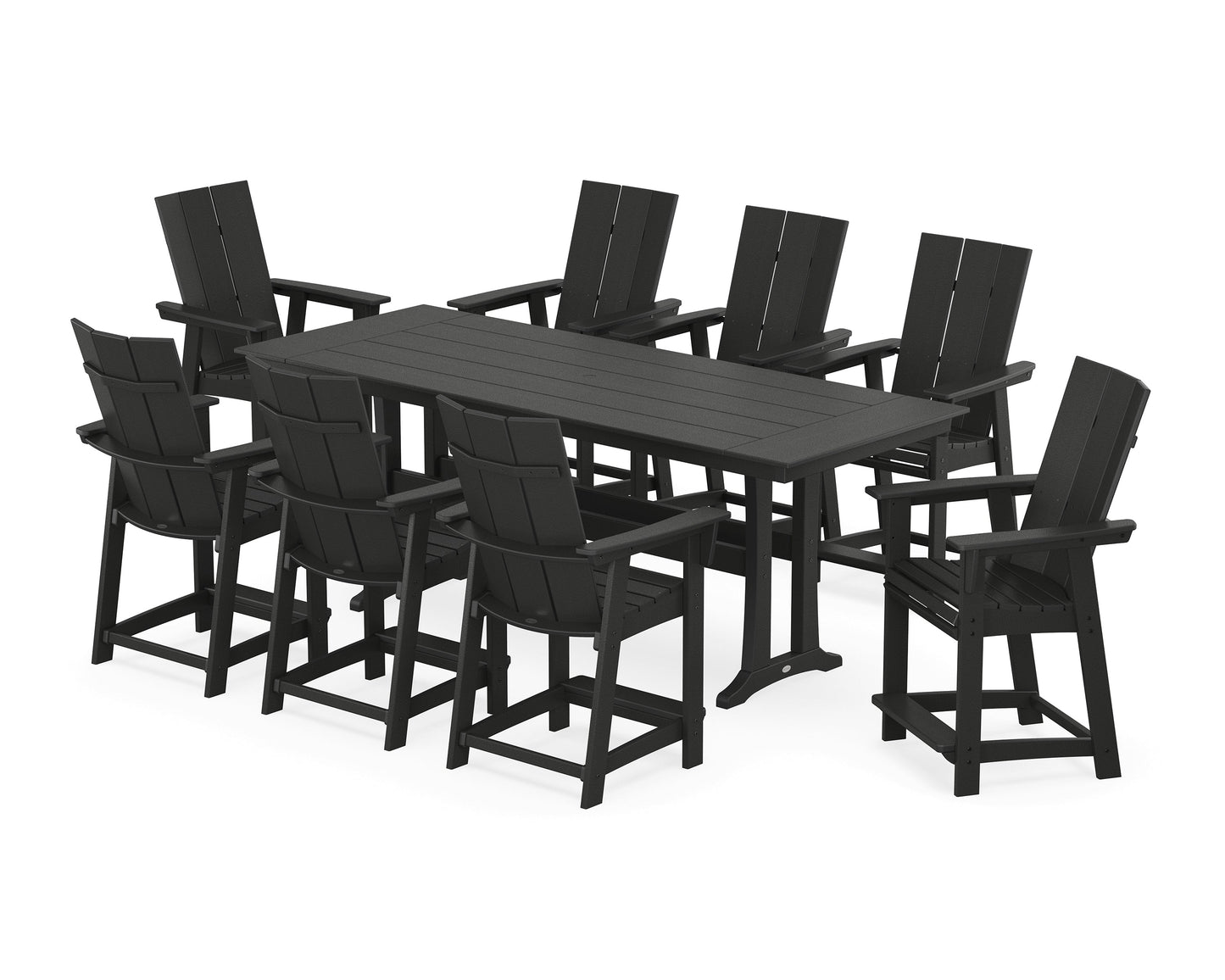 Modern Curveback Adirondack 9-Piece Farmhouse Counter Set with Trestle Legs