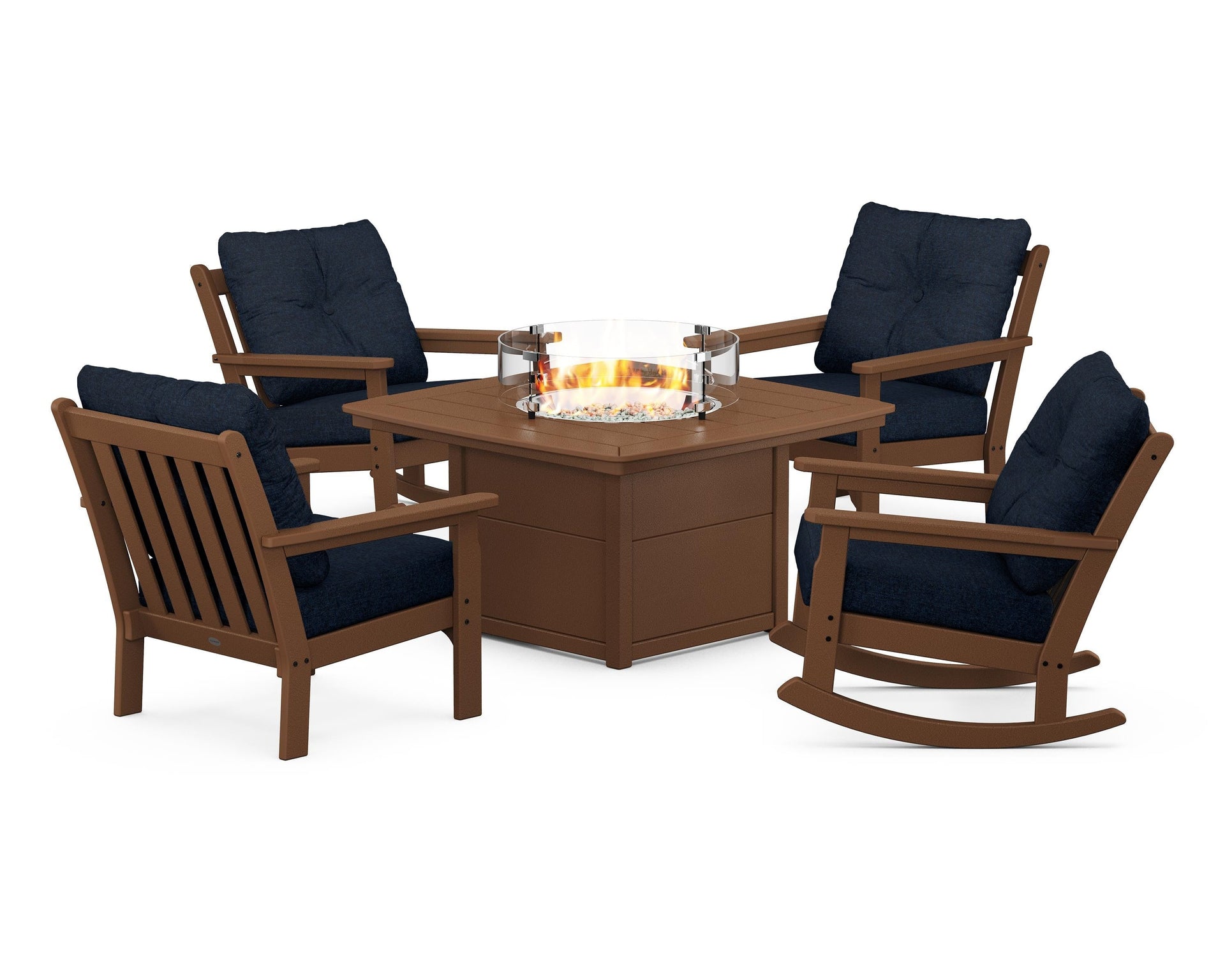 Vineyard 5-Piece Deep Seating Rocking Chair Conversation Set with Fire Pit Table