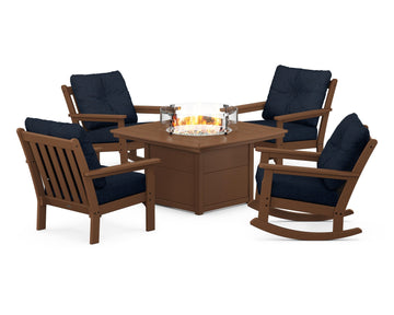 Vineyard 5-Piece Deep Seating Rocking Chair Conversation Set with Fire Pit Table
