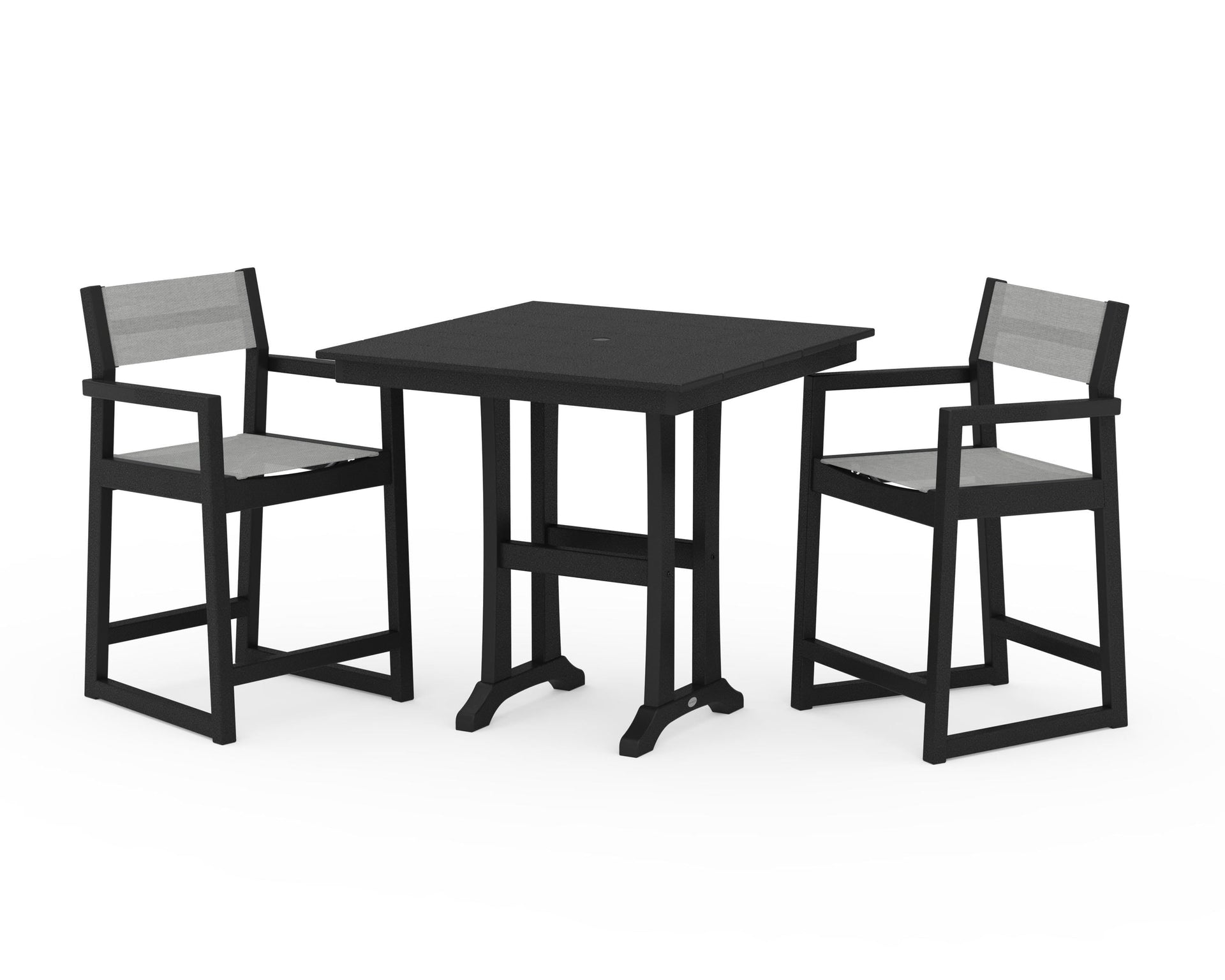 EDGE Sling Arm Chair 3-Piece Farmhouse Counter Set with Trestle Legs