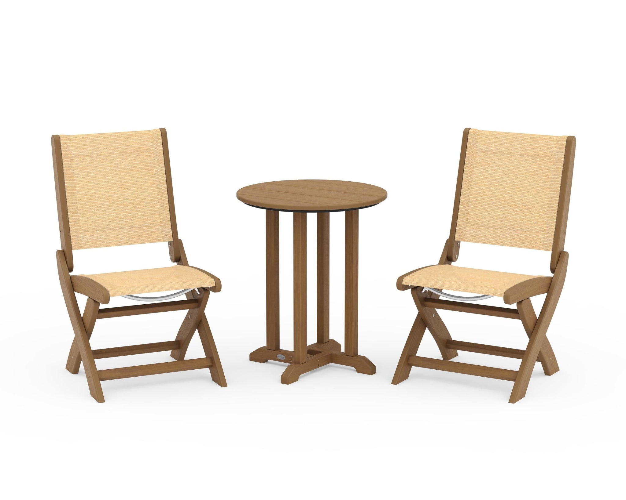 Coastal Folding Side Chair 3-Piece Round Bistro Dining Set