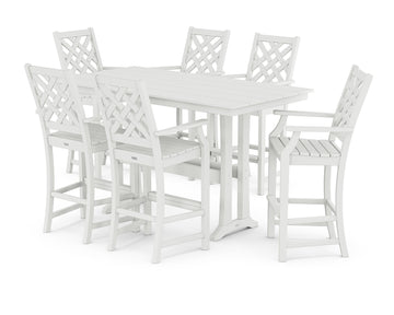 Wovendale Arm Chair 7-Piece Farmhouse Bar Set with Trestle Legs