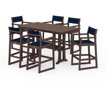 EDGE Sling Arm Chair 7-Piece Farmhouse Bar Set with Trestle Legs