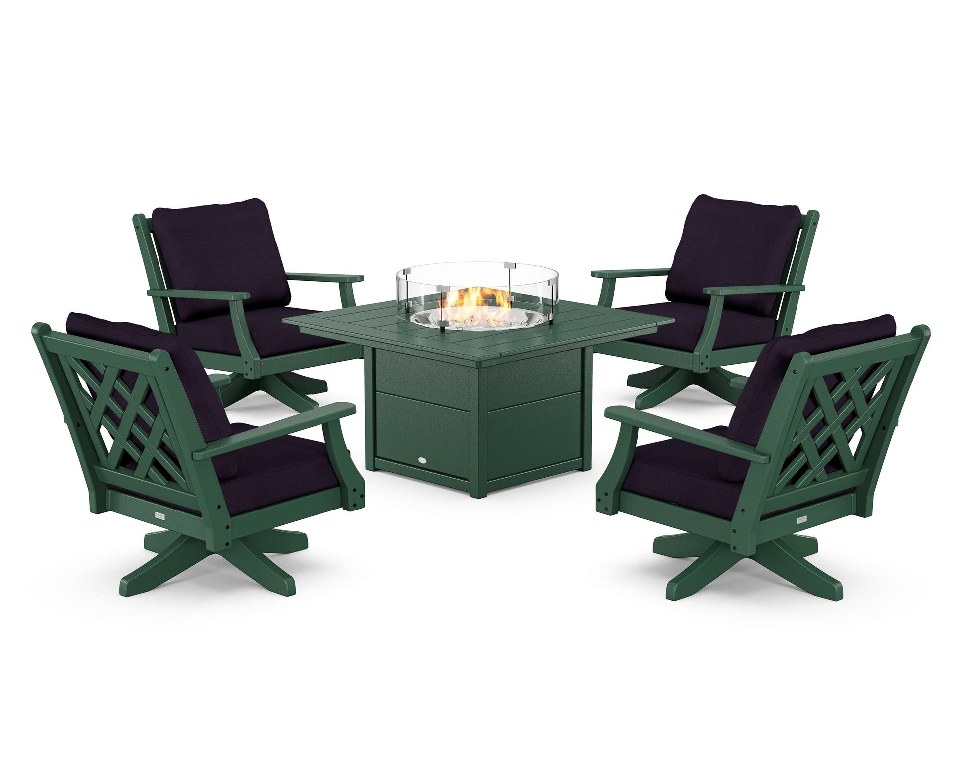 Wovendale 5-Piece Deep Seating Swivel Conversation Set with Fire Pit Table