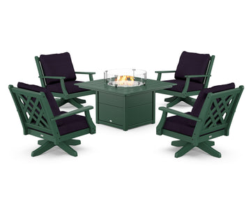 Wovendale 5-Piece Deep Seating Swivel Conversation Set with Fire Pit Table