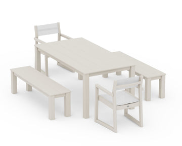 EDGE Sling Arm Chair 5-Piece Parsons Dining Set with Benches