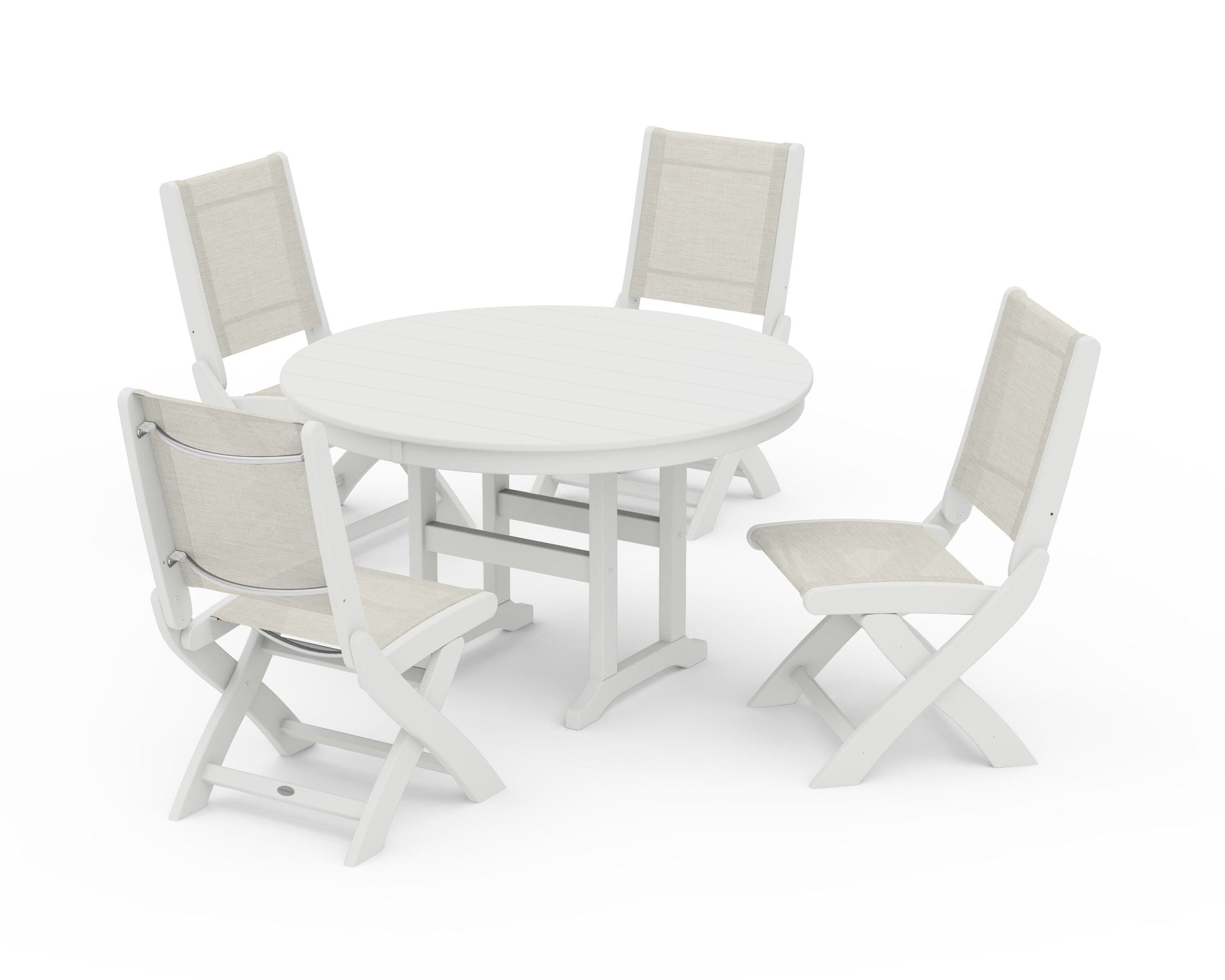 Coastal Folding Side Chair 5-Piece Round Dining Set