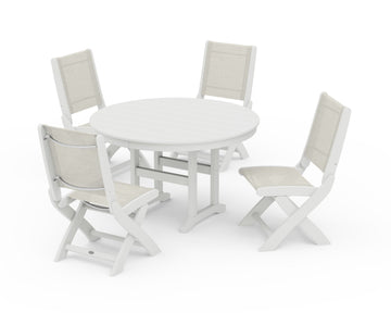 Coastal Folding Side Chair 5-Piece Round Dining Set