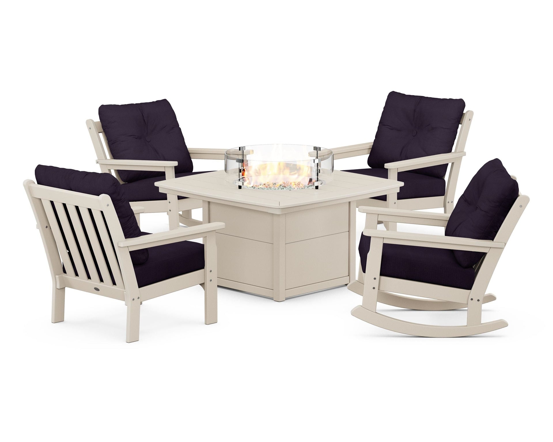 Vineyard 5-Piece Deep Seating Rocking Chair Conversation Set with Fire Pit Table