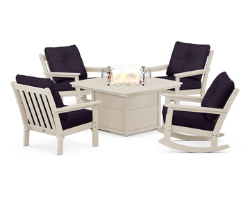 Vineyard 5-Piece Deep Seating Rocking Chair Conversation Set with Fire Pit Table