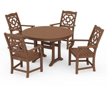 Chinoiserie 5-Piece Round Dining Set with Trestle Legs