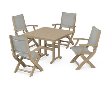 Coastal Folding Chair 5-Piece Farmhouse Dining Set