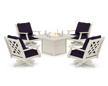 Wovendale 5-Piece Deep Seating Swivel Conversation Set with Fire Pit Table