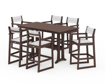 EDGE Sling Arm Chair 7-Piece Farmhouse Bar Set with Trestle Legs