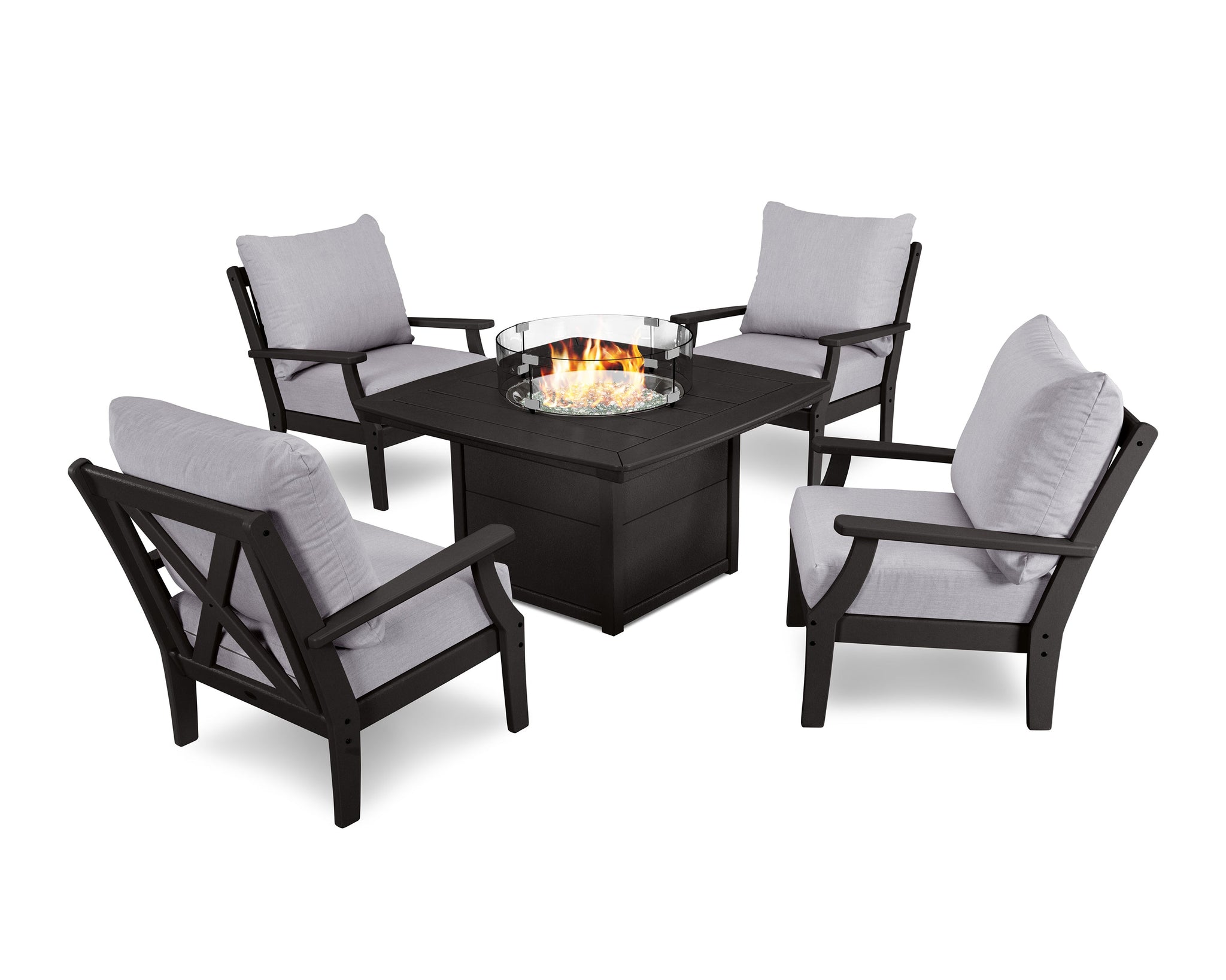 Braxton 5-Piece Deep Seating Conversation Set with Fire Pit Table