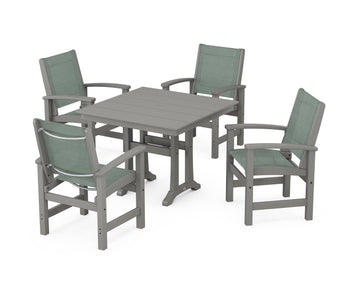 Coastal 5-Piece Farmhouse Dining Set With Trestle Legs