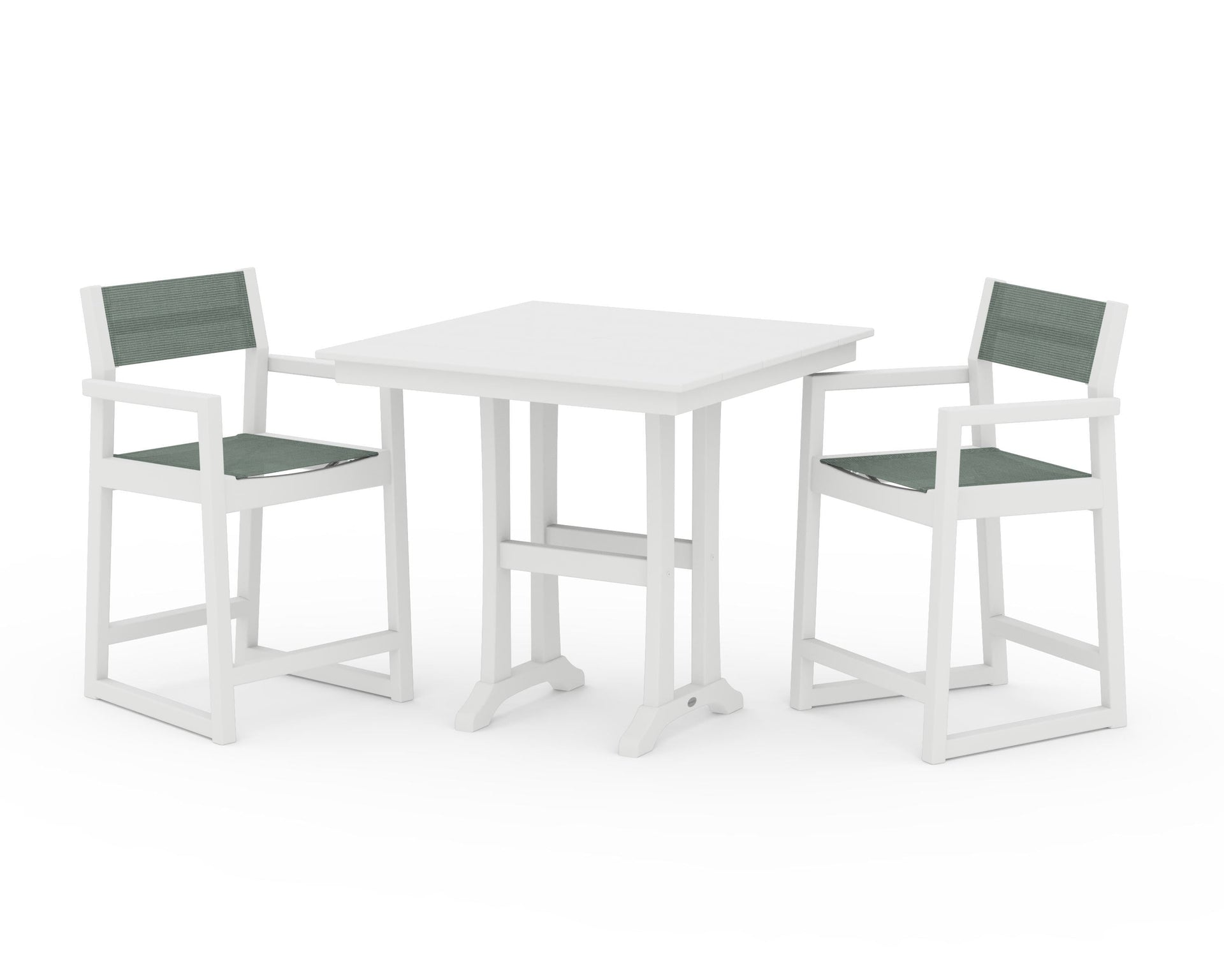 EDGE Sling Arm Chair 3-Piece Farmhouse Counter Set with Trestle Legs