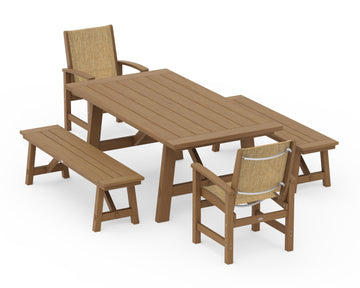 Coastal 5-Piece Rustic Farmhouse Dining Set With Benches