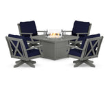 Braxton 5-Piece Deep Seating Swivel Conversation Set with Fire Pit Table