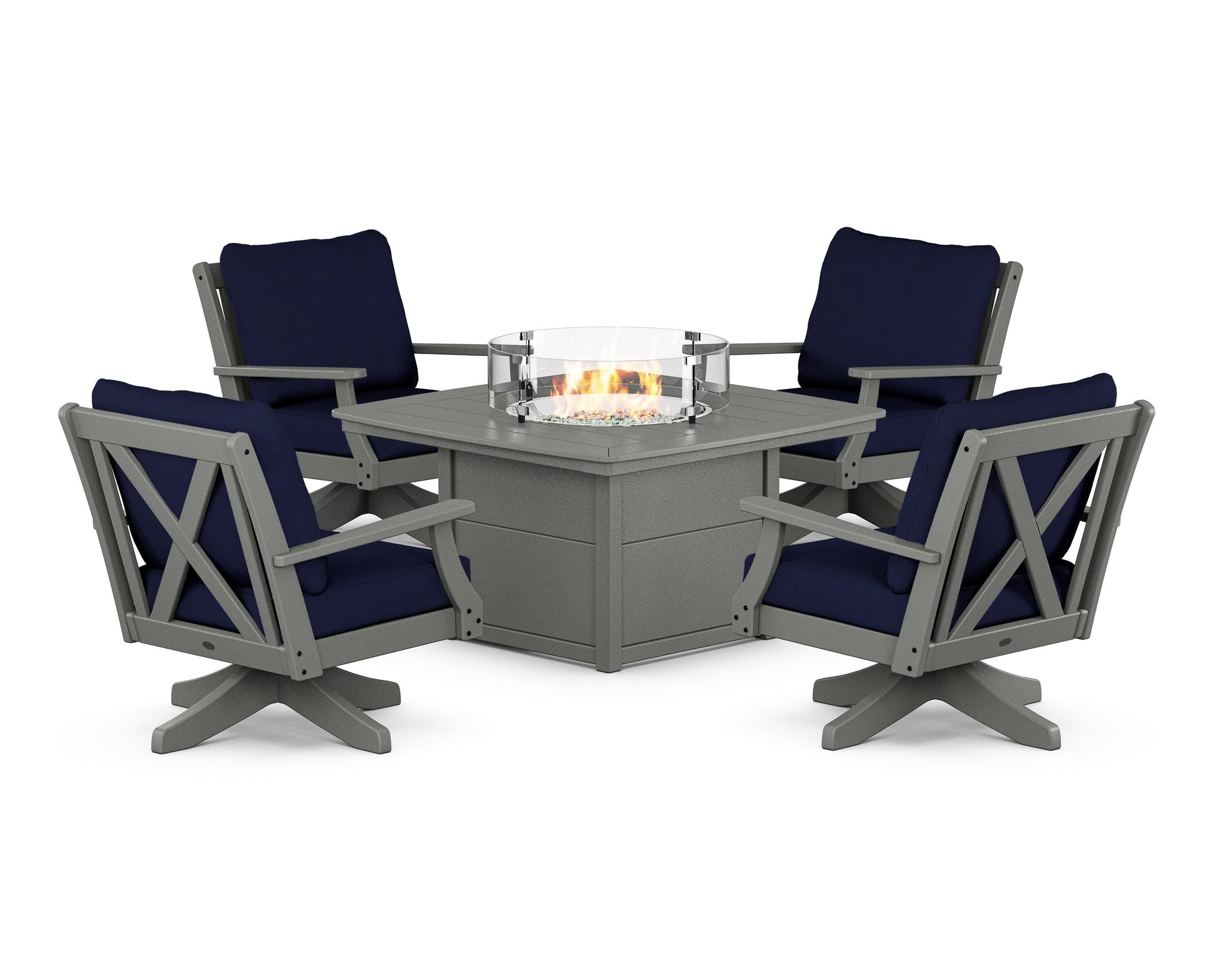 Braxton 5-Piece Deep Seating Swivel Conversation Set with Fire Pit Table