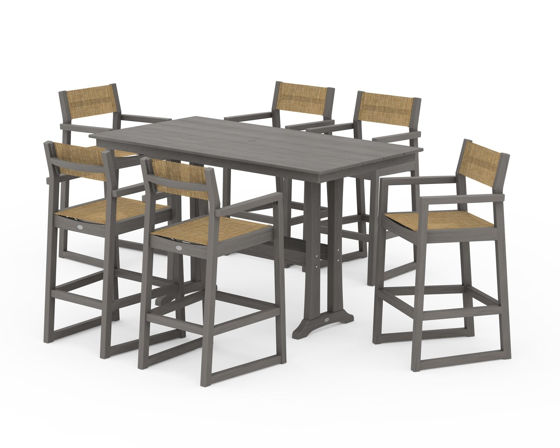 EDGE Sling Arm Chair 7-Piece Farmhouse Bar Set with Trestle Legs
