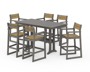 EDGE Sling Arm Chair 7-Piece Farmhouse Bar Set with Trestle Legs