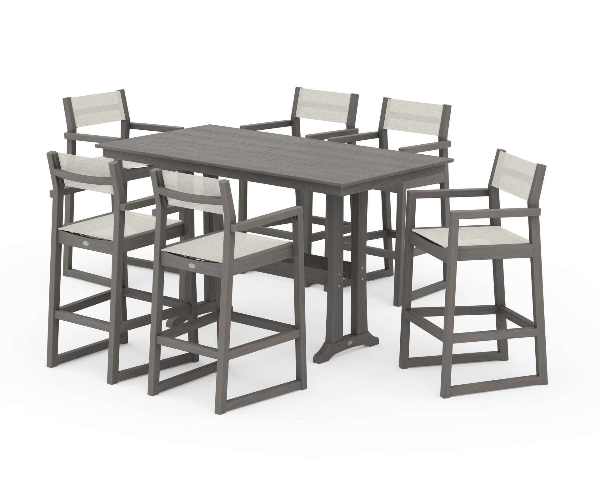 EDGE Sling Arm Chair 7-Piece Farmhouse Bar Set with Trestle Legs