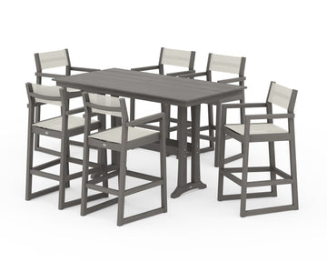 EDGE Sling Arm Chair 7-Piece Farmhouse Bar Set with Trestle Legs