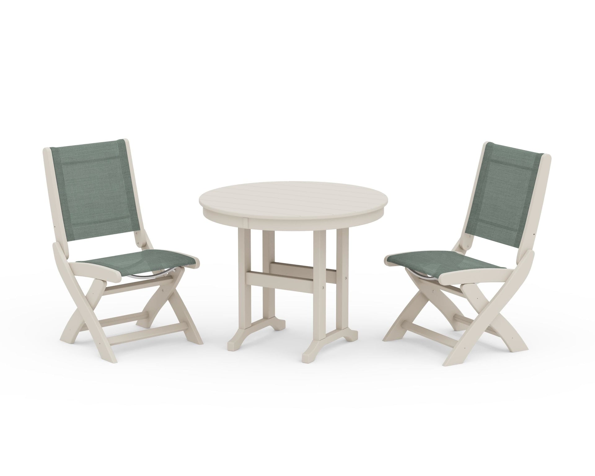 Coastal Folding Side Chair 3-Piece Round Dining Set