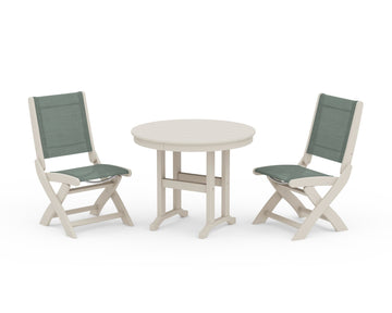 Coastal Folding Side Chair 3-Piece Round Dining Set