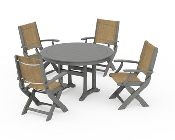 Coastal Folding Chair 5-Piece Round Dining Set with Trestle Legs