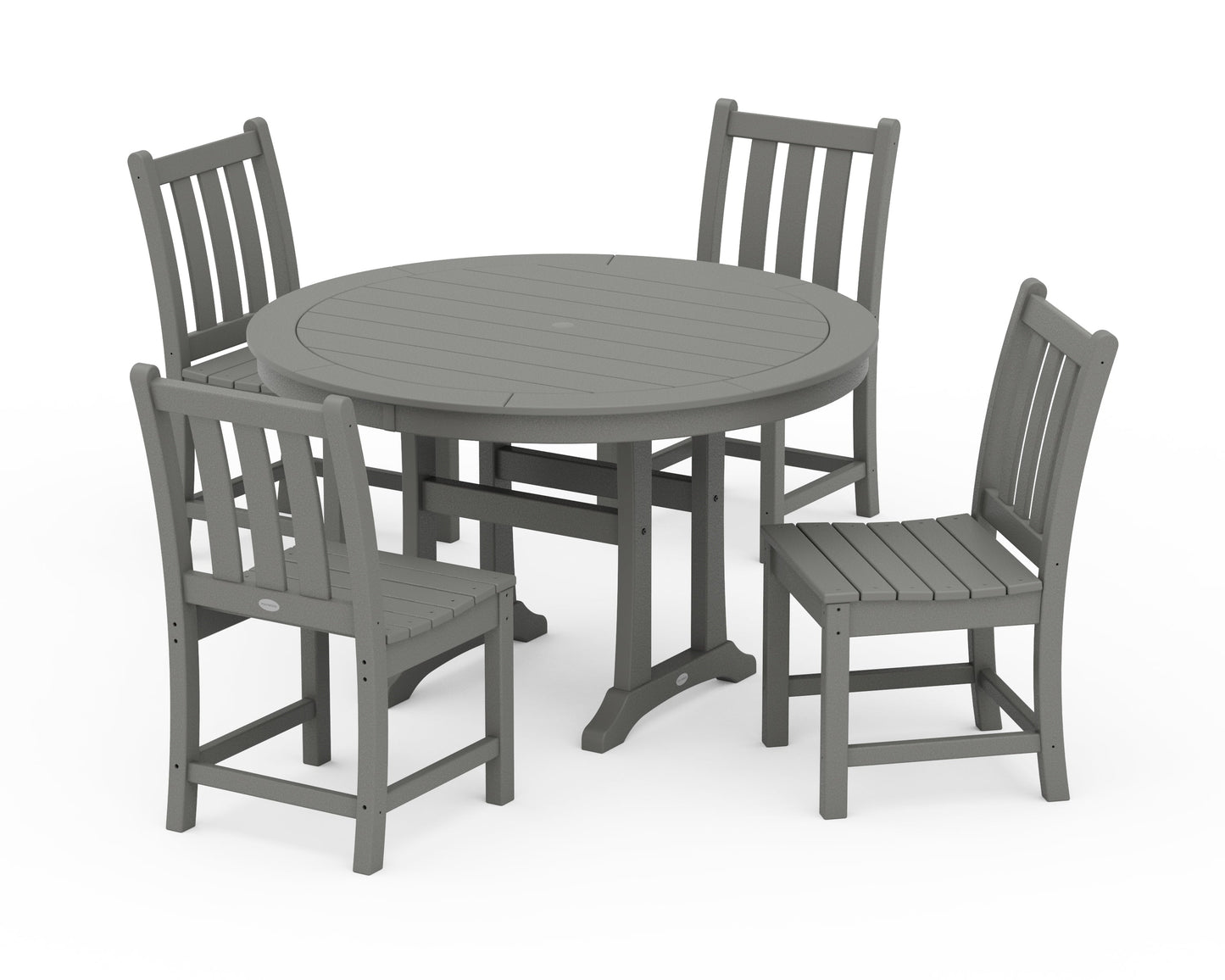 Traditional Garden Side Chair 5-Piece Round Dining Set With Trestle Legs